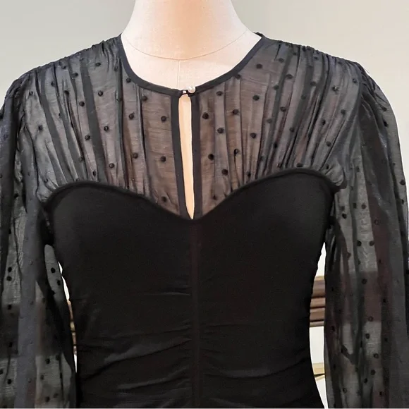 NWT Sandro Balmora Swiss Dot Long Sheer Sleeve Mini Dress - Picture 2 of 15